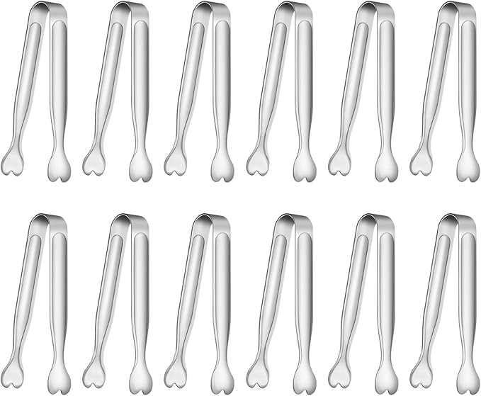 12 PCS Heart-Shaped Small Serving Tongs, 4.3 Inch Mini Sugar Tongs Silver Stainless Steel for Ice Cube, Appetizers, Dessert, Tea Party, Home Kitchen, Coffee Bars, Buffet, Food Grade & Dishwasher Safe by Unknown