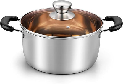TeamFar Stock Pot 4qt, Stainless Steel Stock Soup Pasta Pot with Lid, Double Heatproof Handles, Non Toxic & Healthy, Easy Clean & Dishwasher Safe by TeamFar