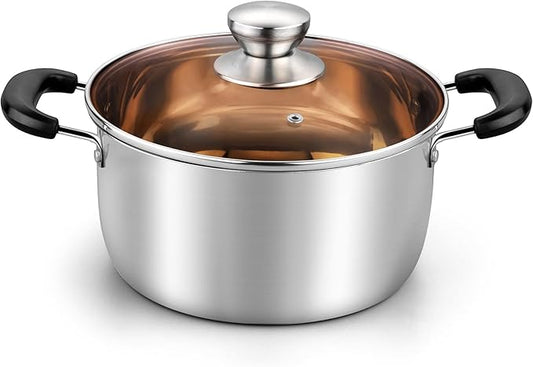 TeamFar Stock Pot 4qt, Stainless Steel Stock Soup Pasta Pot with Lid, Double Heatproof Handles, Non Toxic & Healthy, Easy Clean & Dishwasher Safe by TeamFar