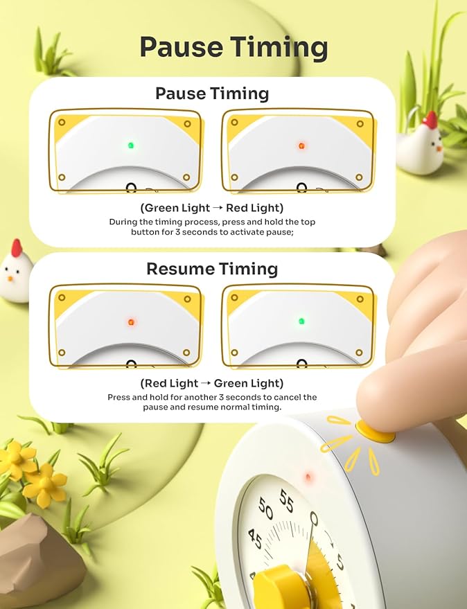 LIORQUE Visual Timer for Kids, 60-Minute Countdown Kitchen Timers for Cooking, Kids Timer with Silent Operation & Countdown Pause for Teaching Classroom Office - Image 4