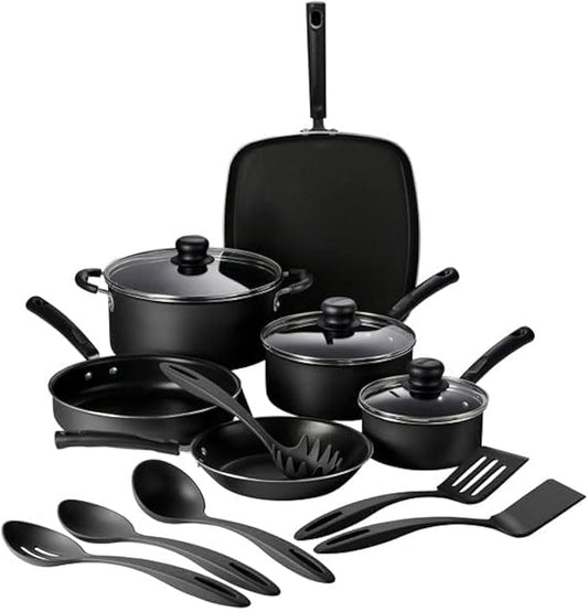 Tramontina Primaware 15-Piece Non Stick Cookware Set with Lids and Utensils, Aluminum Nonstick Pots and Pans Kitchen Set (Storm) by Tramontina
