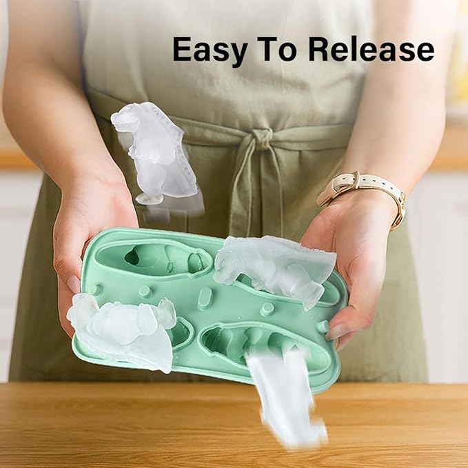 Dinosaur Ice Cube Tray, 3D Dino Ice Cube Mold, Silicone Ice Tray Large Fun Shapes, Make 4 Cute Monster Ice Balls for Whiskey Cocktails, Dinosaur Gifts for Kids Men Women, Blue