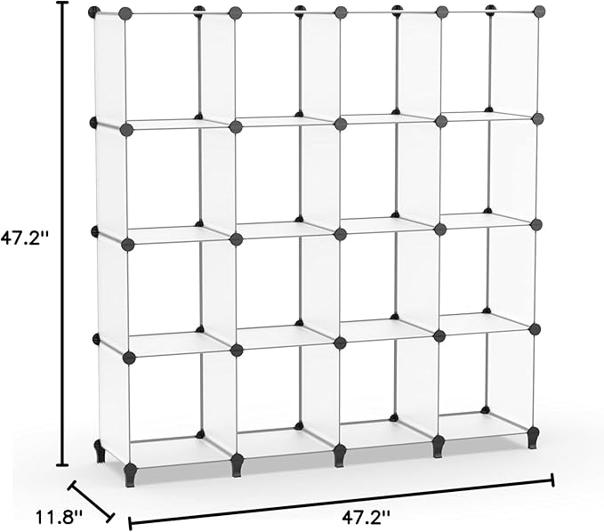 HOMIDEC Closet Organizers and Storage, 16 Cube Storage Organizer, Closet Organizer Bookshelf Cubes Shelves for Clothes, Bedroom, Kids Room, Bathroom, Wardrobe, Garment Racks, Transparent - Image 3