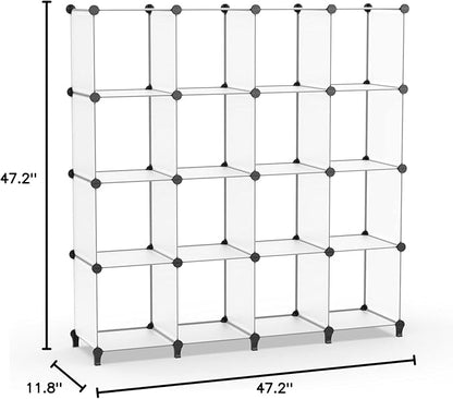 HOMIDEC Closet Organizers and Storage, 16 Cube Storage Organizer, Closet Organizer Bookshelf Cubes Shelves for Clothes, Bedroom, Kids Room, Bathroom, Wardrobe, Garment Racks, Transparent - Image 3