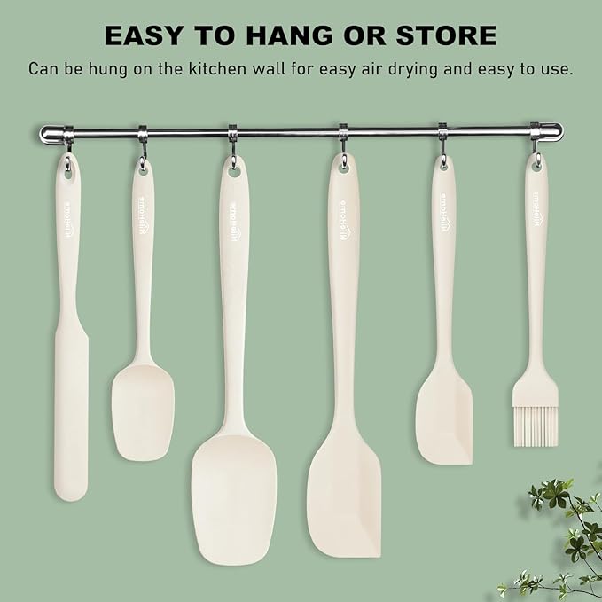 NileHome Silicone Spatula Set, 6 Pieces Food Grade Kitchen Utensils with Silicone Brush Heat Resistant Dishwasher Safe BPA-Free Rubber Spatula for Scraping, Baking, Cooking, Mixing-Ivory - Image 4