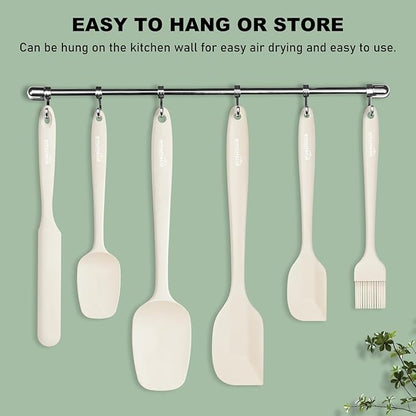 NileHome Silicone Spatula Set, 6 Pieces Food Grade Kitchen Utensils with Silicone Brush Heat Resistant Dishwasher Safe BPA-Free Rubber Spatula for Scraping, Baking, Cooking, Mixing-Ivory - Image 4