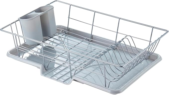 Space-Saving 3-Piece Dish Drainer Rack Set with Cutlery Holder - Maximize Kitchen Countertop Space, Silver by SweetHomeCollection