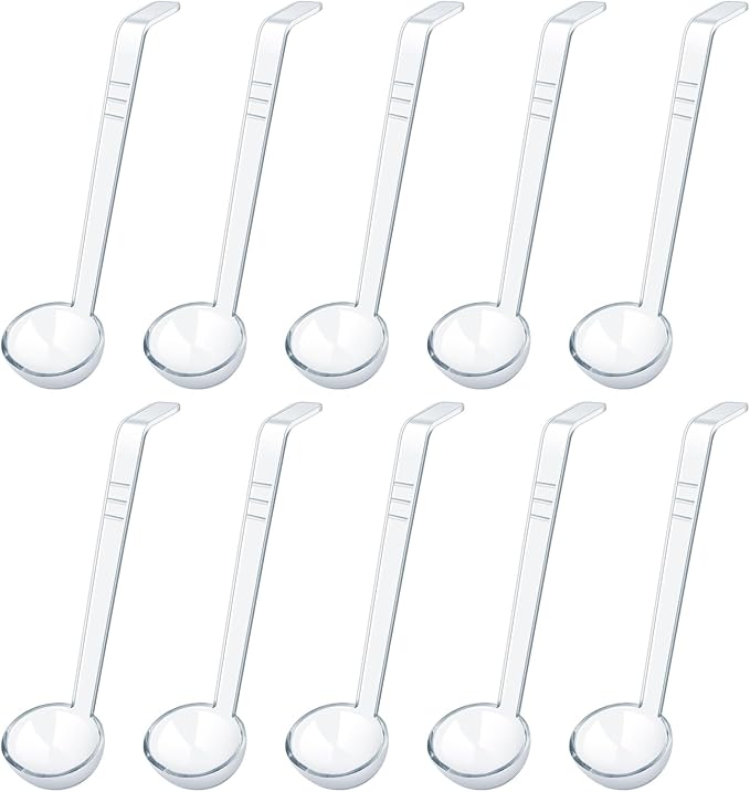 10 Pcs 1 Oz Small Ladle 7.87 Inches Mini Ladles for Serving Sauce, Soup, Dressing, Punch Bowl, Gravy, Cocktail, Fruit Juices – Clear Plastic Long Handle Ladles for Parties, Catering (Transparent)
