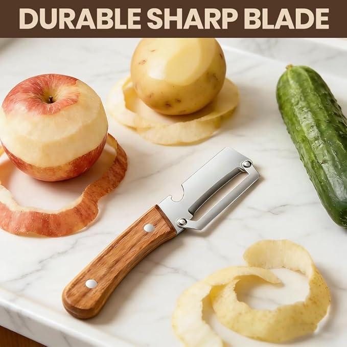 Premium Vegetable Peeler with Wooden Handle and Bottle Opener,Multi-Functional Vegetable Peeler for Kitchen, 2-In-1 Stainless Steel Kitchen Tool, for Fruit Veggie, Includes Bottle Opener (1PCS) - Image 4