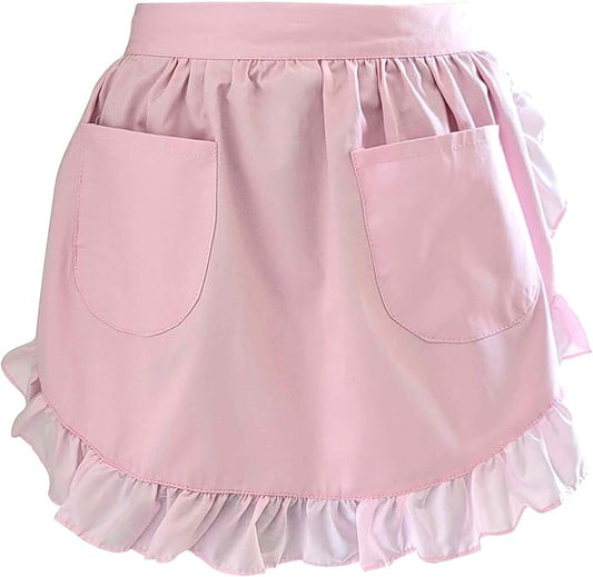 Women’s Waist Aprons with White Pockets Half Server Home Waitress Vintage Servant Apron for Kitchen Cooking