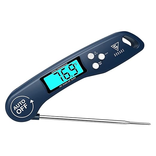 DOQAUS Digital Meat Thermometer, Instant Read Food Thermometer for Cooking with Backlit & Auto-Rotating Display, 4.6” Probe for Grilling, Baking, and Perfect BBQ - Blue by DOQAUS