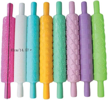 8pcs Colourful Cake Decorating Embossed Rolling Pins,Textured Non-Stick Designs and Patterned,Ideal for Fondant, Pie Crust,Cookie,Pastry,Icing,Clay,Dough