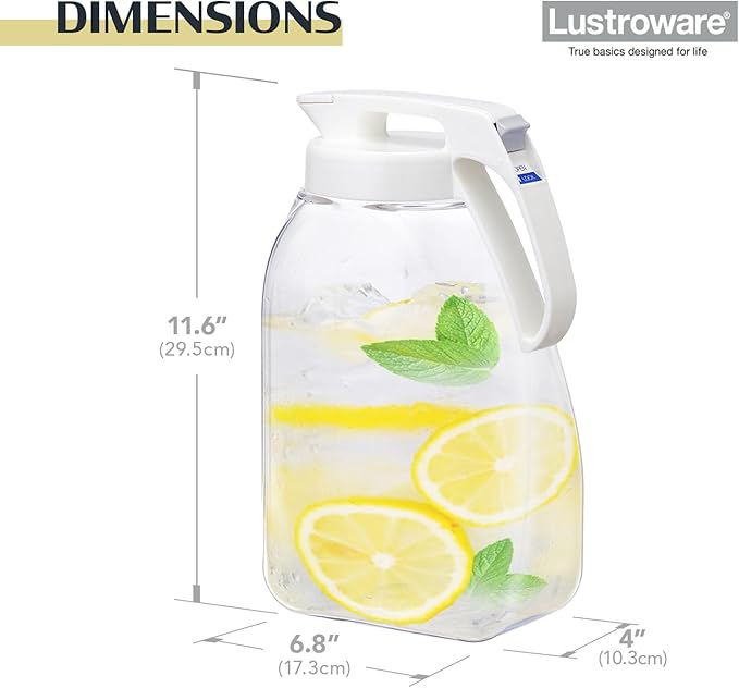 QuickServe Large Airtight Pitcher - 3L (101oz), Heat Resistant, BPA-Free SAN Plastic, One Touch Open & Close, Space-Saving, Made in Japan - White - Image 3