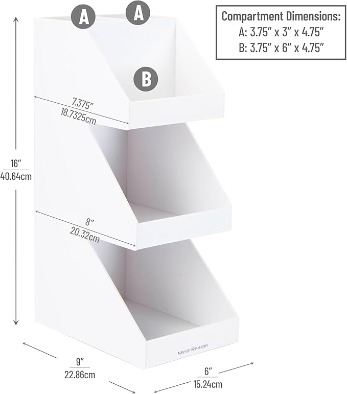 Mind Reader Coffee Tea Utensil and Condiment Station, Countertop Organizer, Coffee Bar, Kitchen, 6" L x 9" W x 16" H, White (Pack of 2) - Image 3