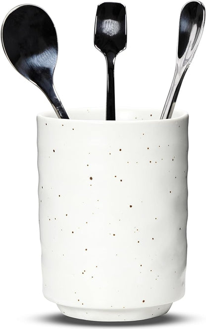 Ceramic Spoon Holder for Coffee Bar, Upright Tea Spoon Holder Cup, Coffee Stirrers Straws Stir Stick Holder, White by U-TIMES