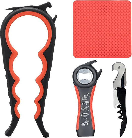 Otstar Latest Jar Opener for Seniors with Arthritis, Weak Hands, Multi-function Bottle Opener with Non Slip Rubber Jar Opener Gripper Pad and Corkscrew Wine Opener by Otstar