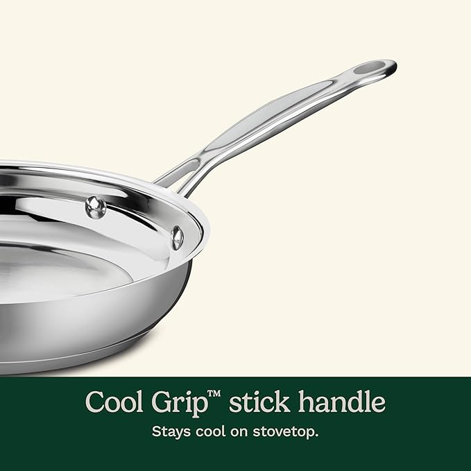 Cuisinart 8-Inch Open Skillet, Stainless Steel Skillet, Large Kitchen Pan, Dishwasher Safe, Compatible with Induction, Electric, Gas Cooktops, Oven Safe Saucepan, Cool Grip Handles - Image 3
