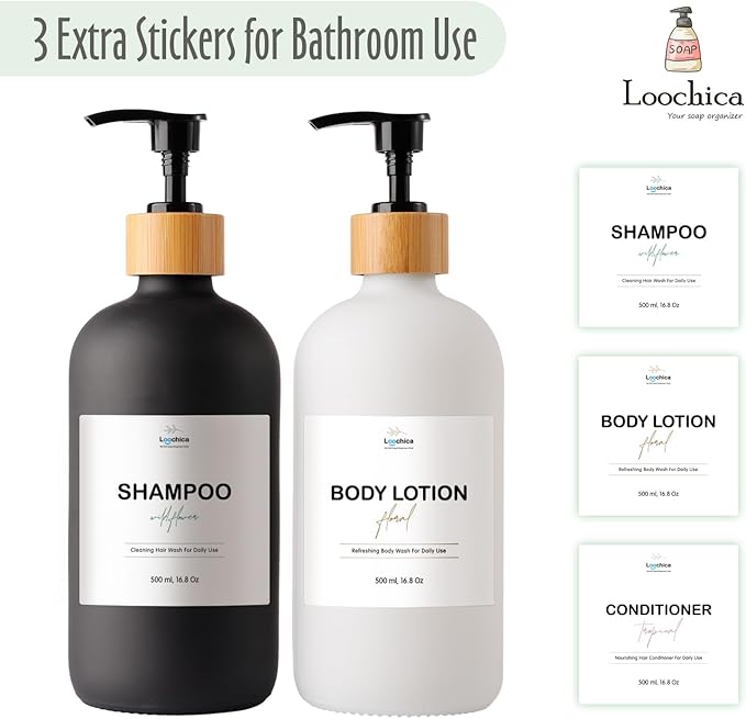 LOOCHICA 2 Pack Glass Soap Dispenser Set, Hand and Dish Glass Soap Dispensers for Kitchen Sink, Kitchen Soap Dispenser Set Suitable for Black and White Kitchen Décor - Image 4