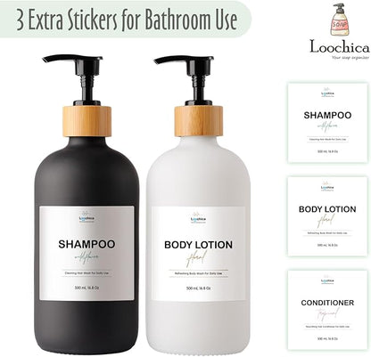 LOOCHICA 2 Pack Glass Soap Dispenser Set, Hand and Dish Glass Soap Dispensers for Kitchen Sink, Kitchen Soap Dispenser Set Suitable for Black and White Kitchen Décor - Image 4