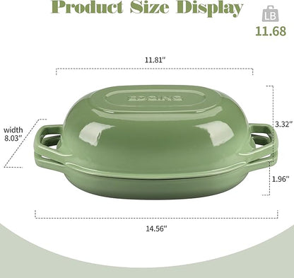 EDGING CASTING Enameled Cast Iron Oval Dutch Oven Pot with Lid, Dutch Oven for Sourdough Bread Baking, Bread Oven, Bread Dutch Oven, Oval Bread Pan, 5qt, Pistachio Green