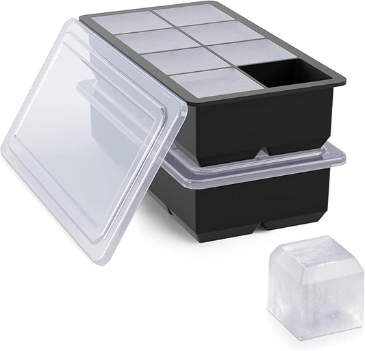 Bangp Large Ice Cube Tray for Whiskey,2 Pack Stackable Big Ice Cube Molds Make 16 Big Whiskey Ice Cubes,Easy Release Square Ice Cube Maker for Cocktails,Whiskey,Soups and Frozen Treats by Bangp