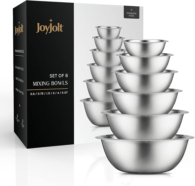 JoyJolt Stainless Steel Mixing Bowl Set - 6 Piece Nesting Bowls, 5qt to 0.5qt, Black, Perfect for Dough, Batter & Baking - Image 6