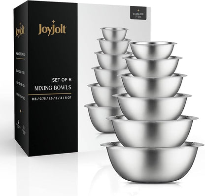 JoyJolt Stainless Steel Mixing Bowl Set - 6 Piece Nesting Bowls, 5qt to 0.5qt, Black, Perfect for Dough, Batter & Baking - Image 6
