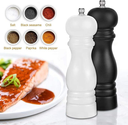 Premium Salt and Pepper Grinder Set of 2, Wood Salt and Pepper Shakers with Ceramic Core, Refillable Manual Sea Salt Pepper Mill Adjustable Coarseness for Spice/Chili/Sesame, 6.5 Inch (Black+White)
