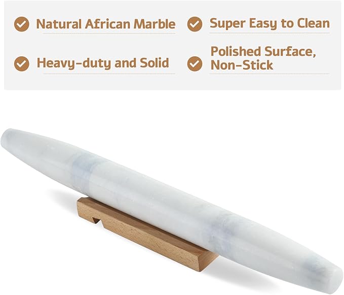 Koville African Natural Marble French Rolling Pin, 16inch Non-Stick Rolling Pin for Baking, Dough Roller for Pasta, Dumpling, Fondant, Pie, Bread, Pizza, Kitchen Baking Tools(Namib Fantasy) - Image 5