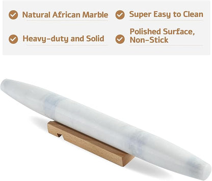 Koville African Natural Marble French Rolling Pin, 16inch Non-Stick Rolling Pin for Baking, Dough Roller for Pasta, Dumpling, Fondant, Pie, Bread, Pizza, Kitchen Baking Tools(Namib Fantasy) - Image 5