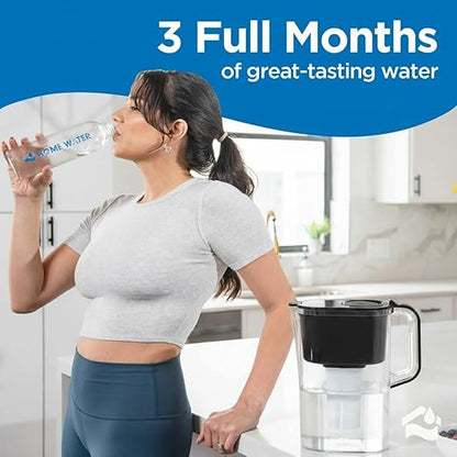 HOMEWATER 10-Cup Pitcher Filter (Black) – BPA-Free, High-Capacity 2.4L Pitcher with Fast-Flow Carbon Filter, Wide Mouth for Easy Pouring, Removable Filter Replacement, Locking Lid, and Dishwasher-Safe