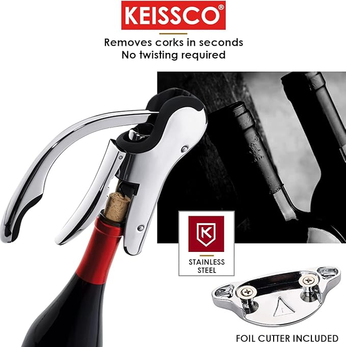 Stainless Steel Wine Opener Compact Vertical Corkscrew Wine Bottle Opener with Foil Cutter - Image 5