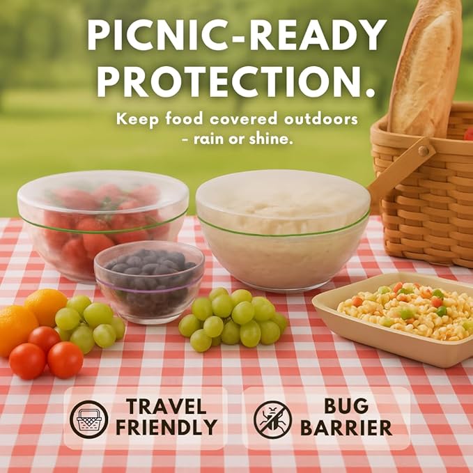 Plastic Bowl Covers, Elastic Reusable Food Covers for Bread Proofing, Storage & Outdoor Use – 100 Pack, Stretch Fit, 3 Sizes - Image 6