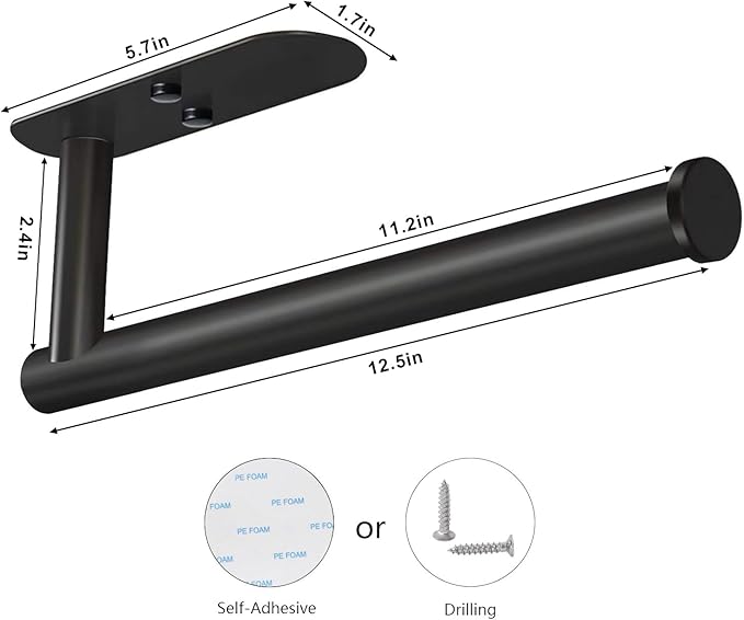 VAEHOLD Adhesive Paper Towel Holder Under Cabinet Wall Mount for Kitchen Paper Towel, Black Paper Towel Roll Holder Stick to Wall, Stainless Steel（Black） - Image 3