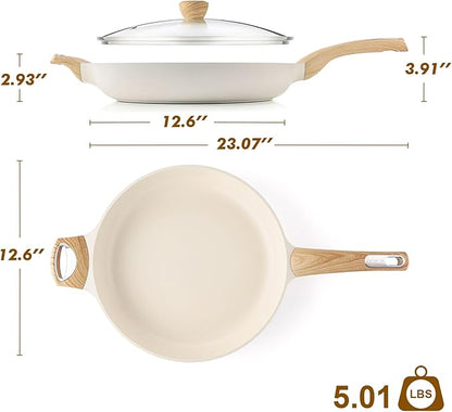SENSARTE Ceramic Nonstick Frying Pan Skillet with Lid 12.5Inch Large Non Stick Non-toxic Healthy Kitchen Cooking Chef's Pan, Free of Intentionally Added PFOA/PFAS/PTFE, Induction Compatible, White - Image 9