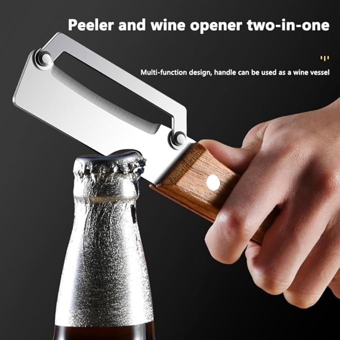 2PCS Multifunctional Vegetable Peeler, 2-in-1 Multifunctional Stainless Steel Peeler, Zero Snag Wooden Peeler, Potato Fruit Pumpkins Kitchen Peelers with Bottle Opener - Image 2