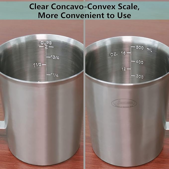 Newness Stainless Steel Measuring Cup, Metal Measuring Cup with Handle (Upgraded, 3 Marking Including Cup/ML/Ounce Scale), 16 Ounces (0.5 Liter, 2 Cup) (Pack of 2) - Image 2