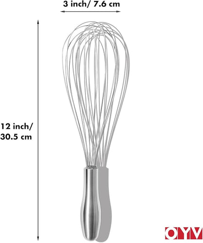 OYV 12" Whisk for Cooking, Ergonomic Handle, Dishwasher Safe 18/10 Stainless Steel Whisk, Professional Kitchen Wire Whisk, Perfect for Blending, Whisking, Baking, and Beating - Image 6