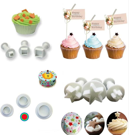 20 Pcs Cookie Cutters,Fondant Cake Cookie Plunger Cutter,Mini Plastic Biscuit Plunger Fondant Decorating Mold Heart Square Oval Circular Star Hexagon Cutters