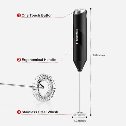 Bonsenkitchen Powerful Milk Frother for Coffee, Fast Handheld Drink Mixer with Stainless Steel Whisk, Battery Operated Hand Frother Stirrer Wand-Black - Image 6