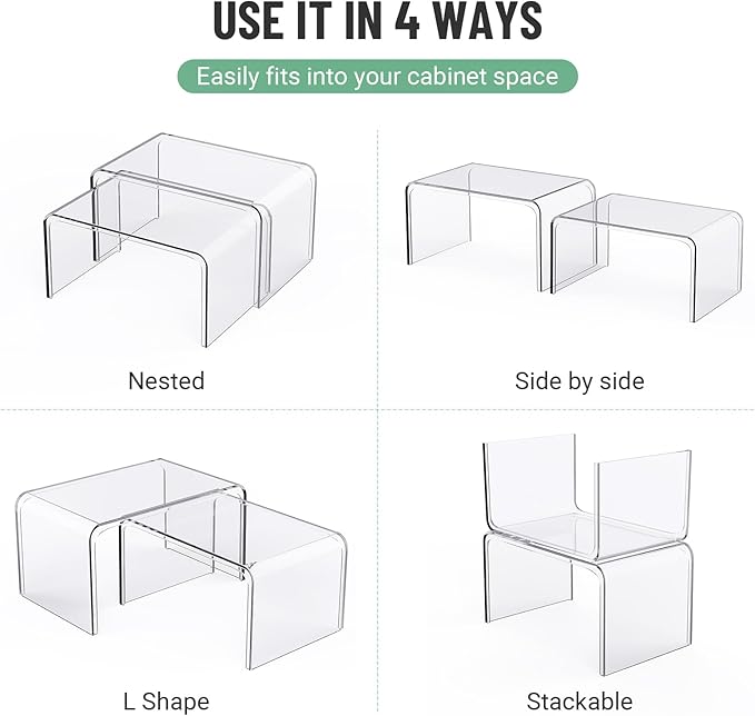 Clear Spice Rack Shelves, Pantry Organizers and Storage Set of 4, Display Shelf Organizer, Room Bathroom Desk Shelf Countertop Organization and Storage, Ideal for Kitchen Cabinet Organizer Shelf - Image 8