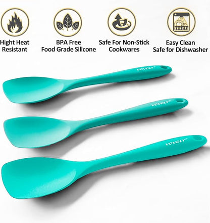 Upgrade Silicone Spatula Spoon Set,VOVOLY Heat Resistant Rubber Spoonula, Seamless Non-Stick Flexible Scrapers for Baking Mixing Tool,3 Pack, Teal - Image 2