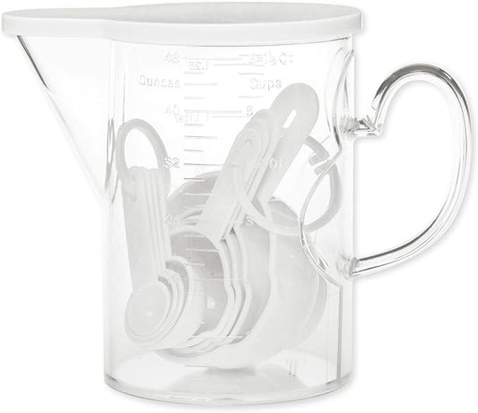 Measuring Cups and Measuring Spoons Set of 10 Pieces, Supreme Housewares Plastic Multi-Purpose Home Essentials Cooking, and Baking Tools BPA Free Dishwasher Safe for Liquid and Dry (White) by SupremeHousewares