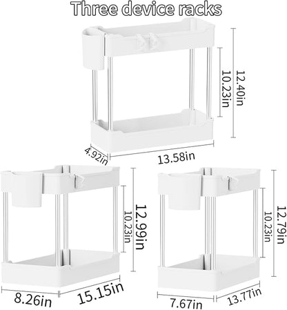 3 Pack Under Sink Organizers and Storage, 2 Tier Bathroom Cabinet Organizer Shelf with Hanging Cups for Kitchen & Bathroom (White) - Image 2