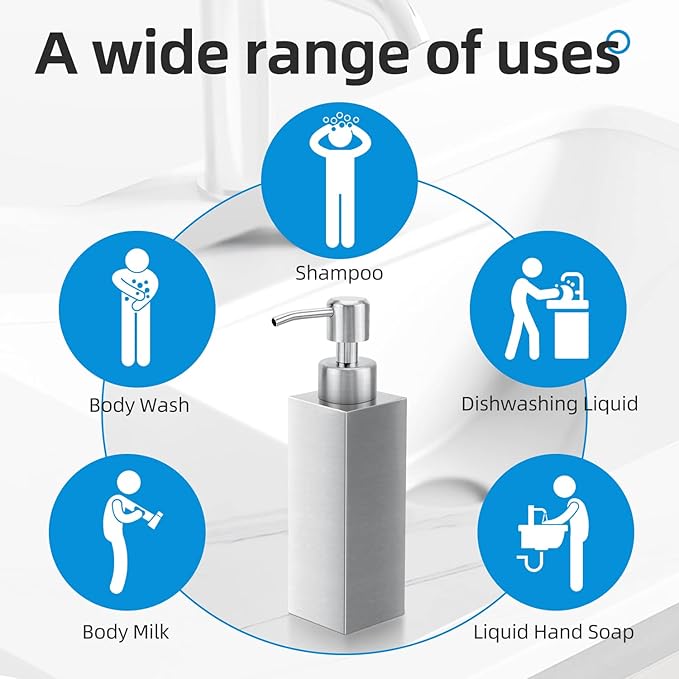 Soap Dispenser with Rust Proof Stainless Steel Pump Refillable for Bathroom and Kitchen Soap Dispenser for Essential Oils, Liquid, Lotions (8.5OZ / 250ML) - Image 5