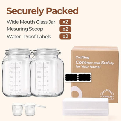 ComSaf 1 Gallon Square Glass Jars with Airtight Lids (135oz, Set of 2), Extra-Wide Mouth Canisters with Measurement Marks for Bulk Flour Storage, Fermenting Kombucha & Pickling - Image 9