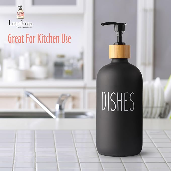 LOOCHICA Black Glass Kitchen Soap Dispenser, Detergent Dispenser or Dish Soap Dispenser for Kitchen Sink, Black Soap Dispenser, Modern Farmhouse Decor Dish Soap Pump for Kitchen Organization - Image 9