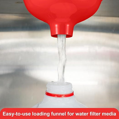Vesici 2 Pack Extra Large Wide Mouth Funnel Red 2.5" x 10" Multi Purpose Filling Funnel Plastic Reusable for Water Softener Resin Tanks Carbon Media Jar Filling Use
