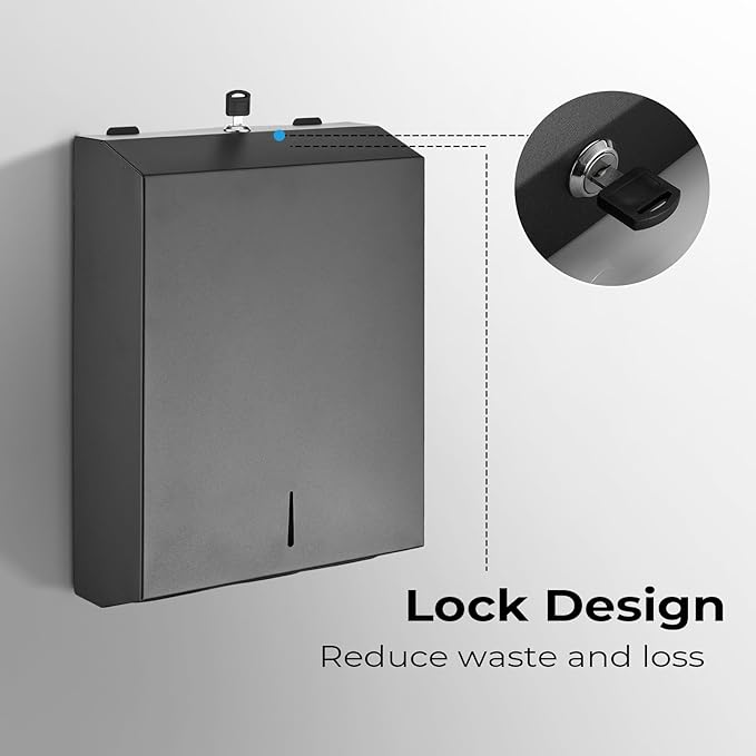 Paper Towel Dispenser Wall Mount - Multifold Trifold Paper Towel Dispensers, Large Capacity Stainless Steel Tissue Holder, Suitable for Bathrooms and Public Places Black - Image 4