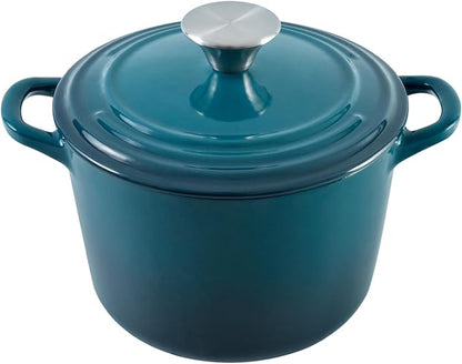 Flavehc Dutch Oven Pot with Lid 2.8 qt Cast Iron Dutch Oven for Bread Baking DarkCyan Enameled Cast Iron Rice Pot with Handels by FLAVEHC
